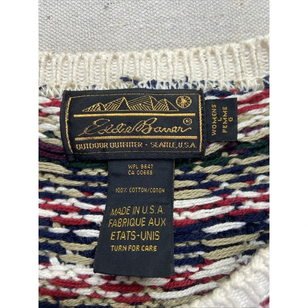 Vintage Eddie Bauer Sweater Womens L Striped Pullover‎ Fair Isle Crewneck 90s